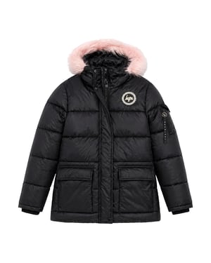 Mädchen Explorer Jacke Kinder Schwarz Kapuzen Stepp Warm Wintermantel