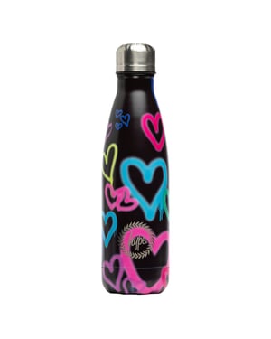 Schwarze Graffiti-Herz Metall-Wasserflasche | Schraubverschluss Wiederverwendbar Auslaufsicher