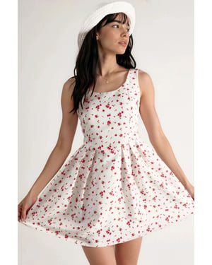 Blumen U-Ausschnitt Mini Skaterkleid