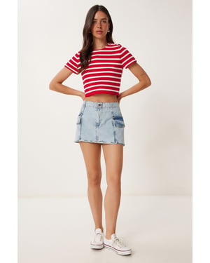 Hochtaillierter Jeansrock mit Knopfverschluss