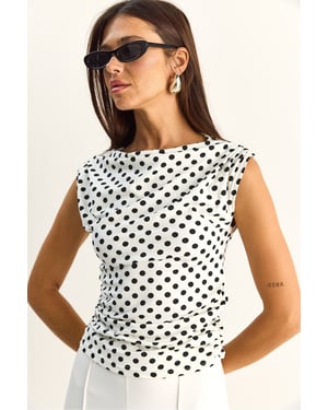 Eingeschnittene Bluse mit Cowl-Neck und Punkten