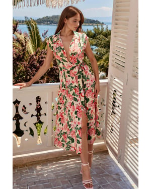 Gemustertes Midi-Hemdkleid mit Knopfverschluss