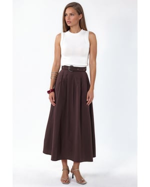 Gürtel-A-Linie Midi-Kleid mit Rundhalsausschnitt