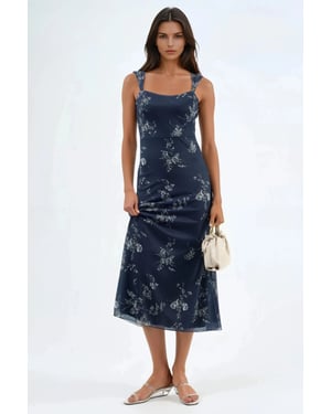Blumiges Midikleid mit Herzkragen