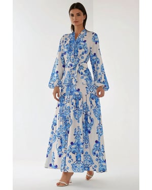 Bedrucktes Maxikleid mit langen Ärmeln und Gürtel