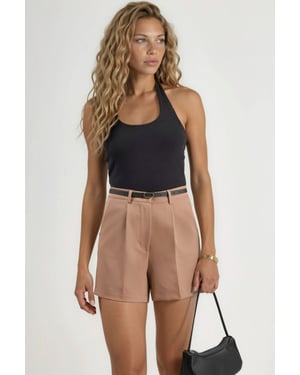 Hiccup Hochtaillierte, weit geschnittene Mini-Shorts - Camel