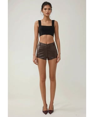 Hiccup Enganliegende Hotpants aus Kunstleder - Braun