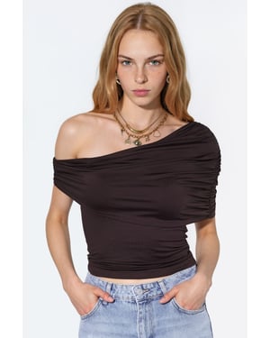 Drapierter asymmetrischer Kragen Polyamid Crop Top