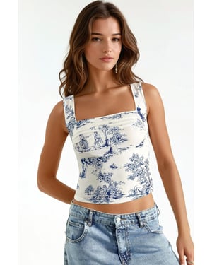 Musterierter Quadratischer Ausschnitt Sandy Cropped Top