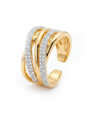 Luxenter-Ring aus brillantem Metall und Zirkonia-Legierung, gefertigt in 18-karat-Gelbgold - Ximara