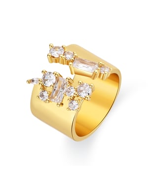 Luxenter-Ring aus brillantem Metall und Zirkonia-Legierung, gefertigt in 18-karat-Gelbgold – Legin