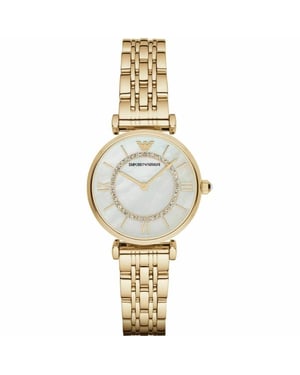 Emporio Armani AR1907 Damenarmbanduhr mit Perlmuttzifferblatt in goldfarbigem Edelstahl