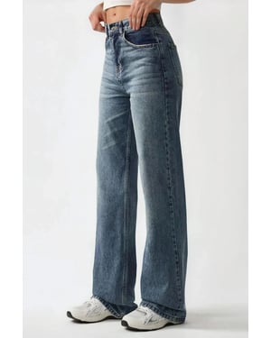 Hochtaillierte gerade Denim-Jeans