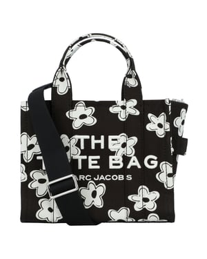 Schwarze Marc Jacobs Handtasche „The Small Tote Bag“ mit Allover-Blumenmuster und gesticktem Logo aus Baumwolle für Damen