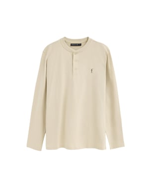 T-Shirt beige mit Henley-Ausschnitt und gesticktem Rigby Go-Logo