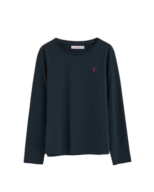 Langärmliges T-Shirt marineblau mit Rundhalsausschnitt und Rigby Go Stickerei