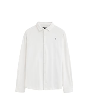 Poloshirt weiß mit durchgehender Knopfleiste und Rigby Go Stickerei