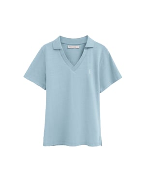 Cotolino-Poloshirt hellblau mit knopflosem Kragen und Rigby Go Stickerei