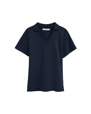 Cotolino-Poloshirt marineblau mit knopflosem Kragen und Rigby Go Stickerei