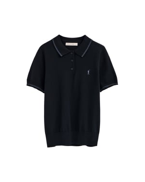Kurzärmliger Pullover marineblau mit Polokragen und Rigby Go Stickerei