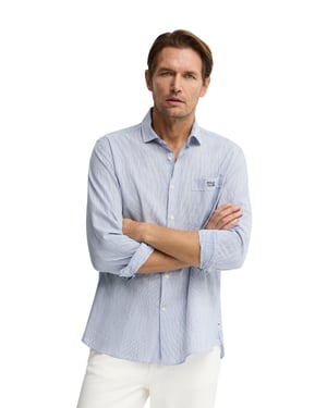 Gestreiftes Hemd Cotolino blau im Regular Fit mit Polo Club Stickerei