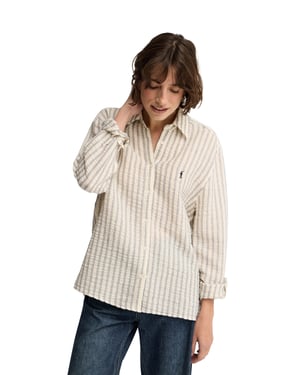 Hemd marineblau gestreift mit Crinkle-Effekt im Loose Fit mit Rigby Go Logo