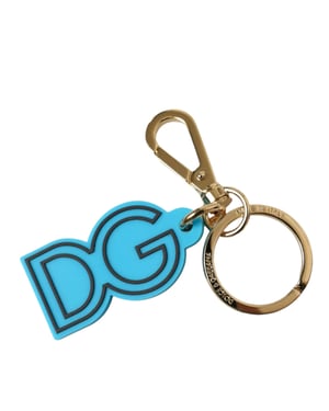Dolce & Gabbana Blauer Gummi Schlüsselanhänger mit Goldfarbenem Metall DG-Logo