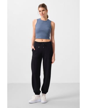 Mittlere Taille Crepe Relaxed Hose mit Tasche