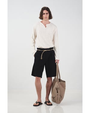 Hoch sitzende, lockere, taillierte Popelin-Shorts