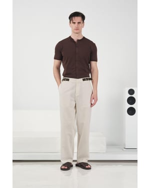Gürtel-geregelte gerade Leinenhose