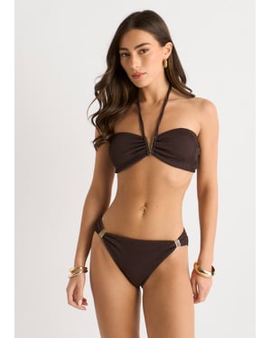 Bikini-Oberteil mit V-Ausschnitt und Neckholder-Trägern in Schokoladenbraun