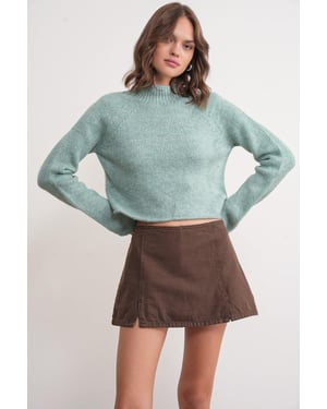 Damen Gestreifter Strickpullover mit verkürztem Schnitt