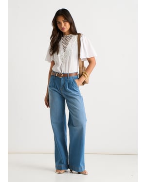 Gini London Jeans mit Bundfalten und weitem Bein - Blau