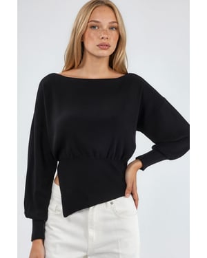 Boot-Ausschnitt Pullover aus mitteldickem Strick