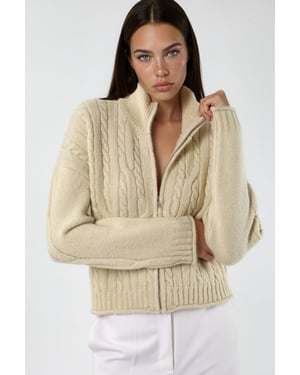 Halb-Turtleneck Kabelstrick-Cardigan mit Reißverschluss