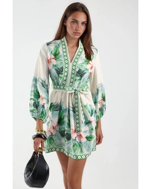 Blumiges A-Linie Mini-Kleid