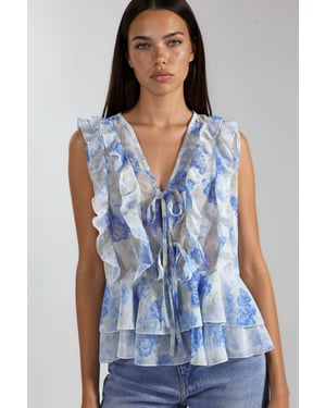 Blumen V-Ausschnitt Chiffonbluse mit Bindegürtel