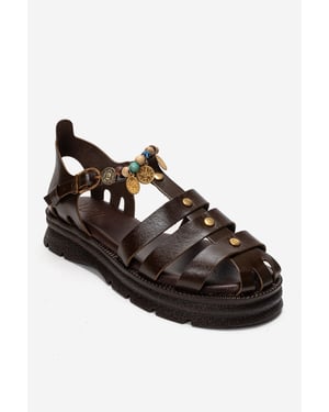 Solis Leder-Sandale mit Perlen
