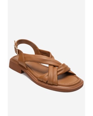 Forever & Always Frand Leder-Sandale mit Überkreuzriemen - Cognac