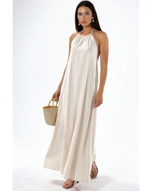 Leinenmischung Neckholder-Maxikleid