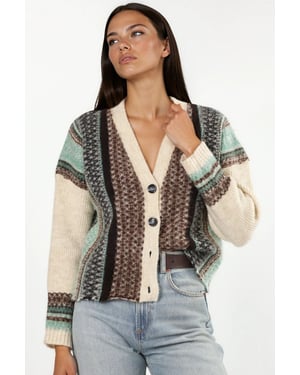 Oversized Soft-Touch Muster V-Ausschnitt Strickcardigan