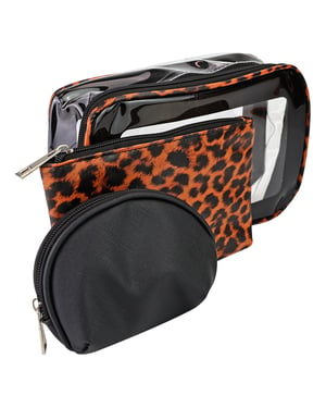 3-teiliges Damen Kosmetikbeutel-Set mit Leopardenmuster - Make-up- und Toilettenreise-Taschen