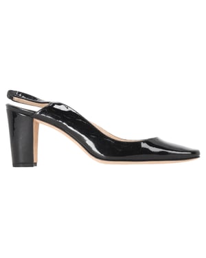 Manolo Blahnik Pumps mit mandelförmiger Zehenpartie und Slingback aus schwarzem Lackleder