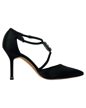 Manolo Blahnik Seneca mit Kristallen verzierte Pumps aus schwarzem Satin