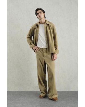 Strukturierte Weite-Hosen mit Knopfverschluss