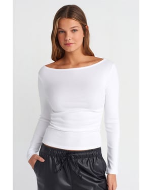 Schlanker Schnitt Rippendes Boot-Ausschnitt Bluse