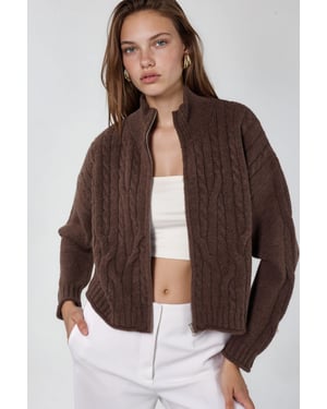 Crop Soft Touch Zip-Up Kabelstrick-Cardigan