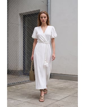 Gürtel-V-Ausschnitt Maxikleid mit Wickeldesign