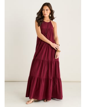 Maxi-Trapezkleid mit Stufenrock und Neckholder von Mulberry