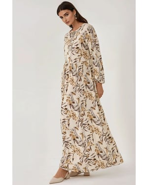 Floral Print Langarm Viskose Maxikleid